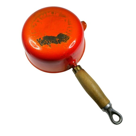 Le Creuset #14 Saucepan Flame Orange with Lid Mid-Century Enamel Cookware - Picture 9 of 11